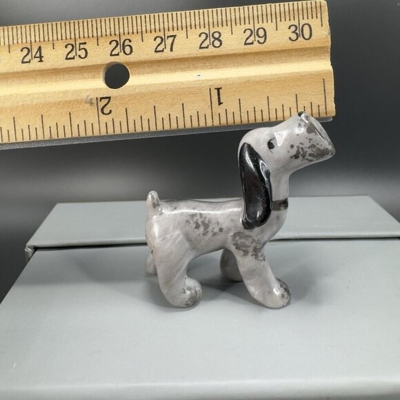 Vintage Miniature Porcelain Dog Figurine Gray Black With Spots Figure Japan VTG - Picture 4 of 12